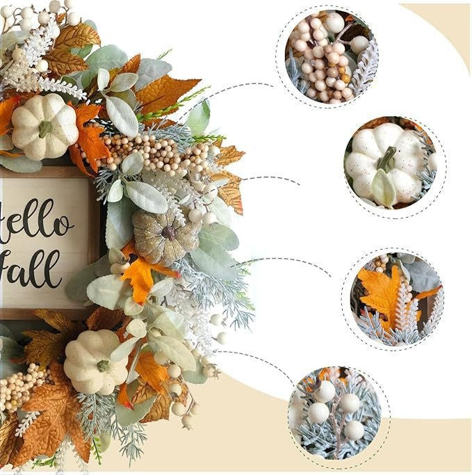 Hello Fall White Pumpkin Wreath Collection