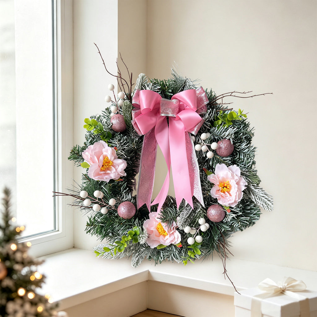 Pink Bow Christmas Wreath