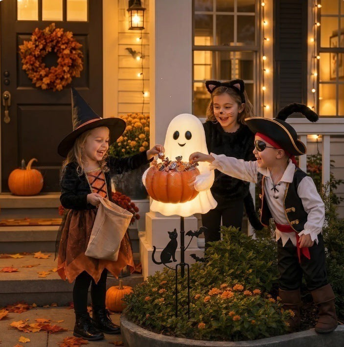 Ghost Pumpkin Candy Bowl Solar Garden Stake