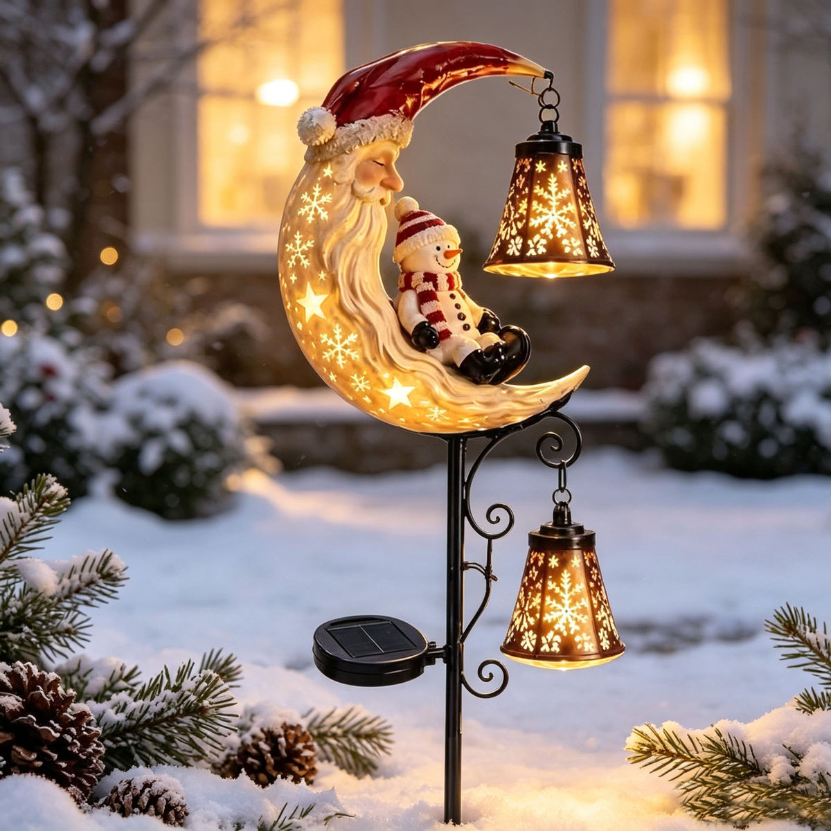 Solar Snowman Moon Christmas Garden Stake Light