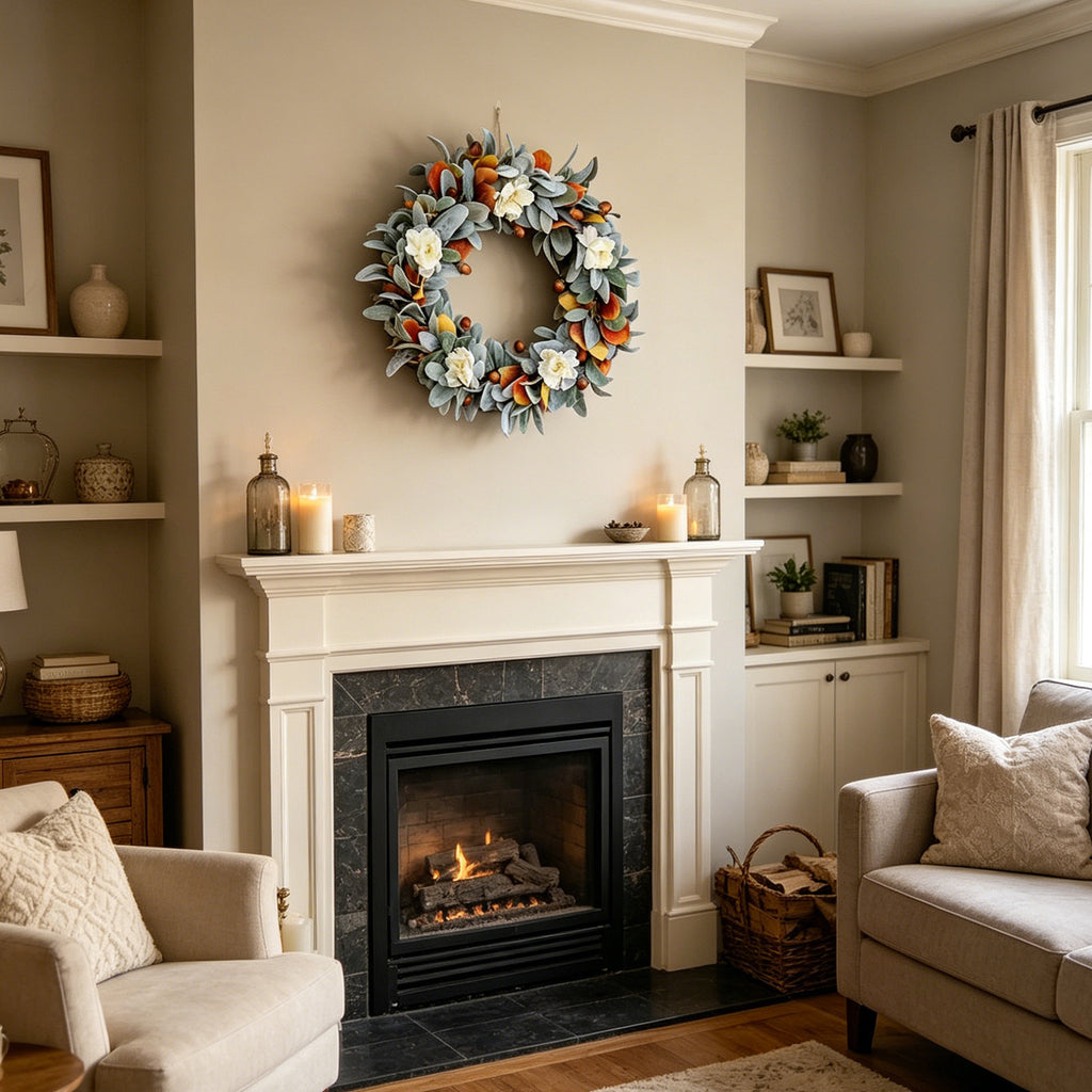 Lamb's Ear, Acorn & Cream Bloom Autumn Wreath