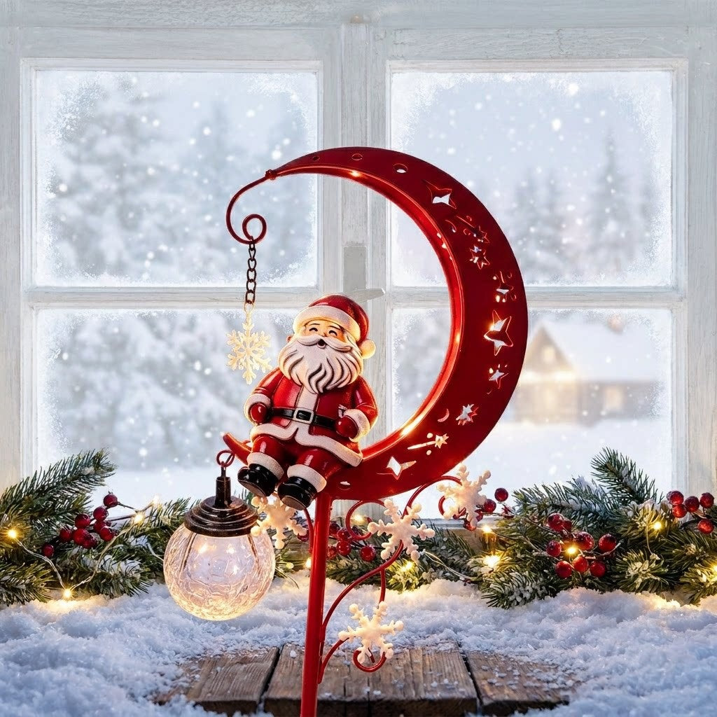 Santa Crescent Moon Solar Garden Stake