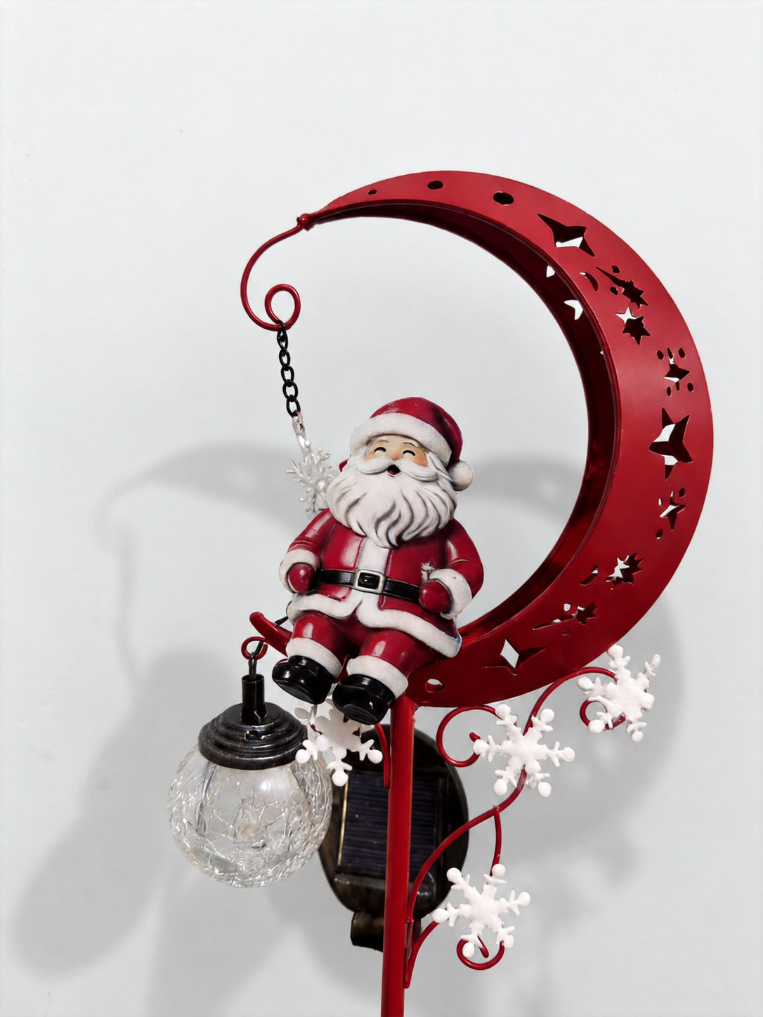 Solar Santa Crescent Moon Crackle Globe Garden Stake