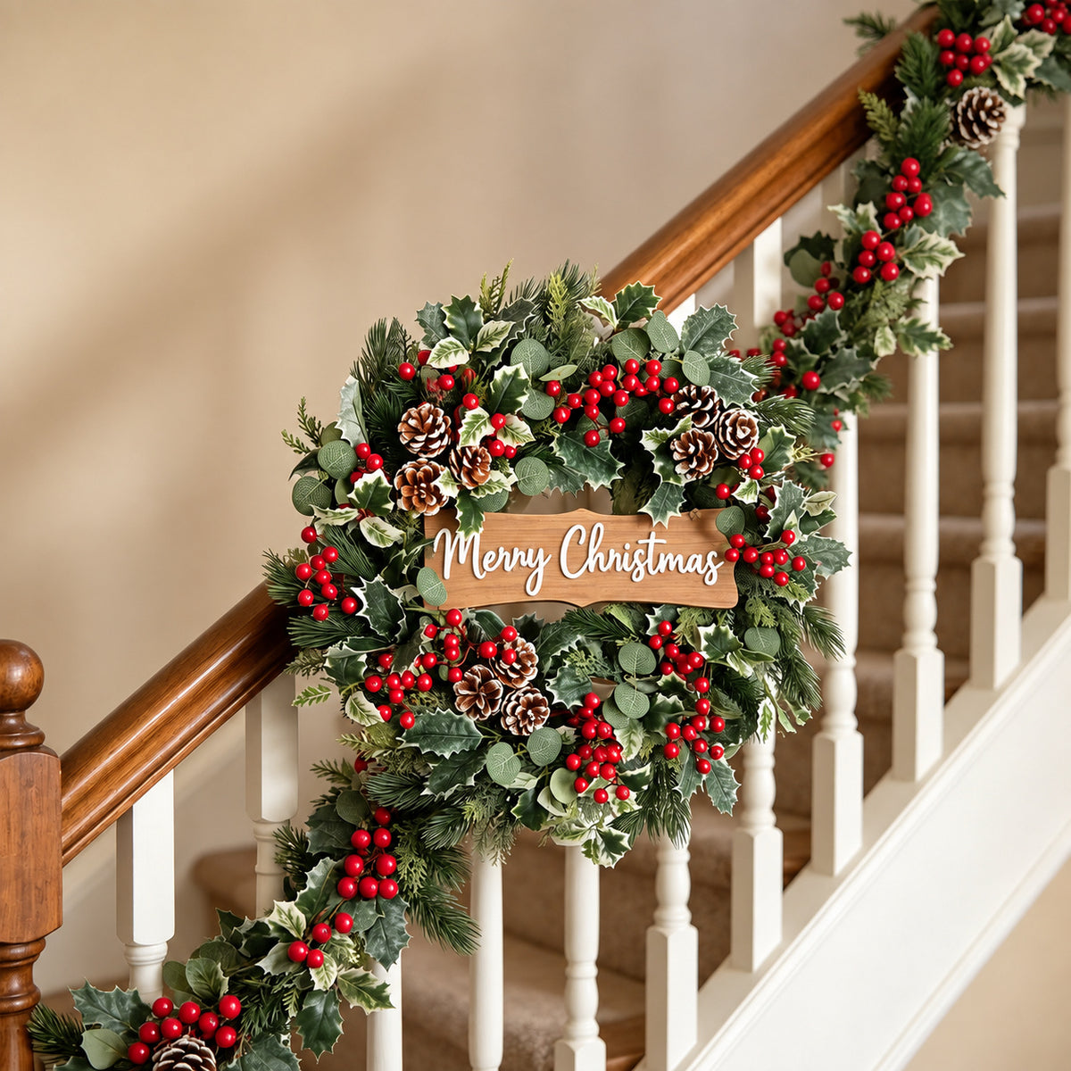 Red Berry, Pinecone & Wood Sign Christmas Wreath Collection