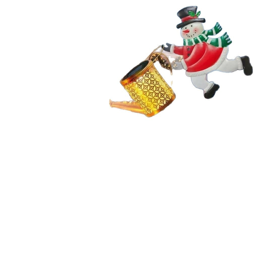 Snowman Watering Can Solar Garden Light