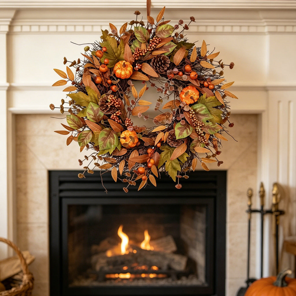 Harvest Pumpkin & Pinecone Autumn Wreath Collection