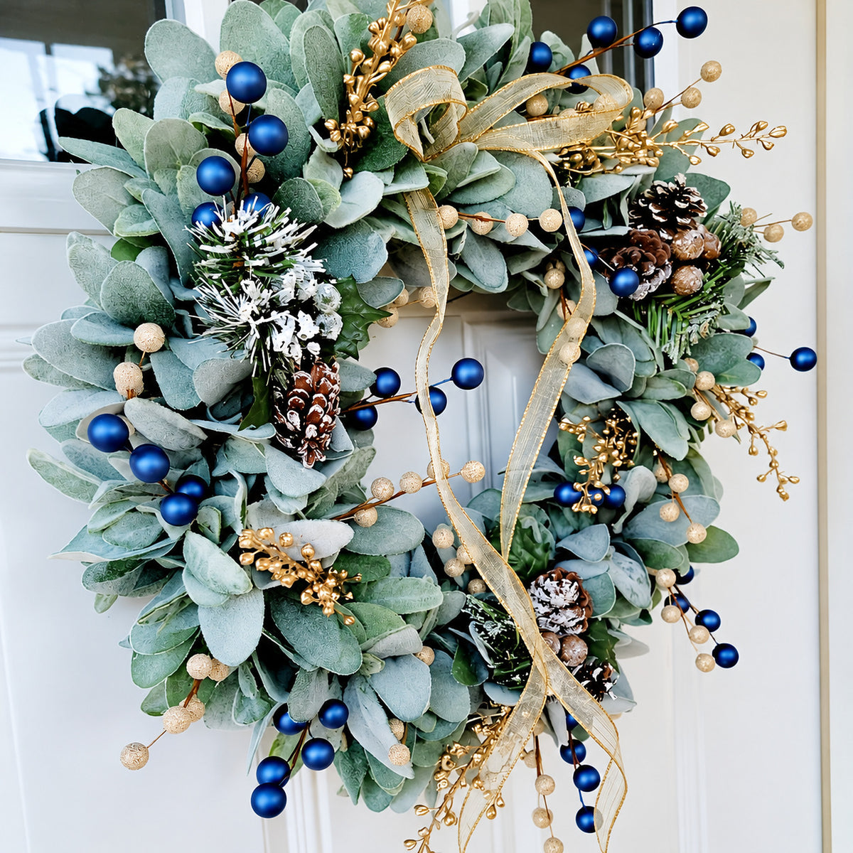 Blue & Gold Eucalyptus Pinecone Wreath