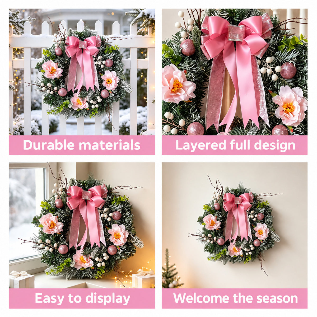Pink Bow Christmas Wreath
