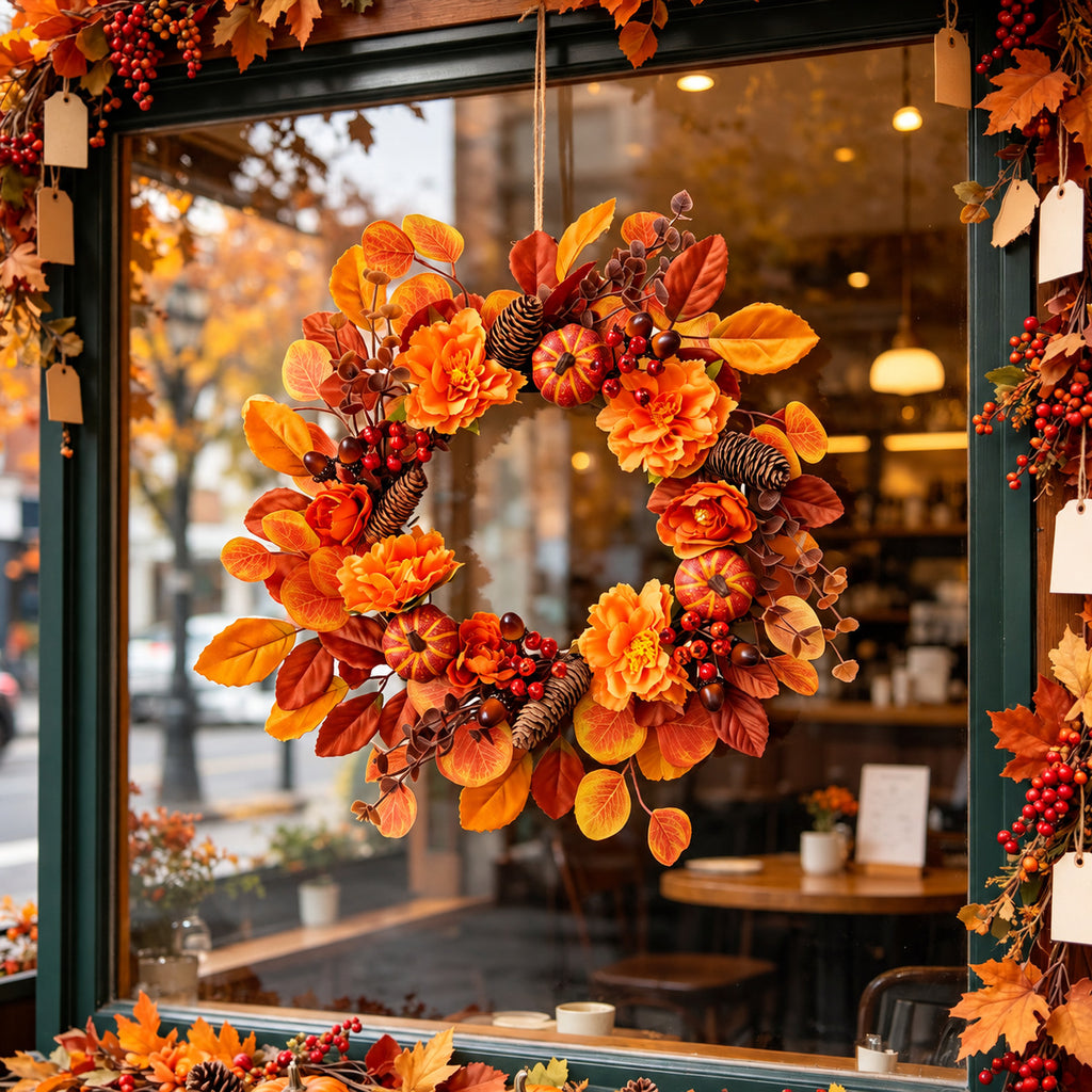 Pumpkin, Berry & Maple Leaf Harvest Wreath