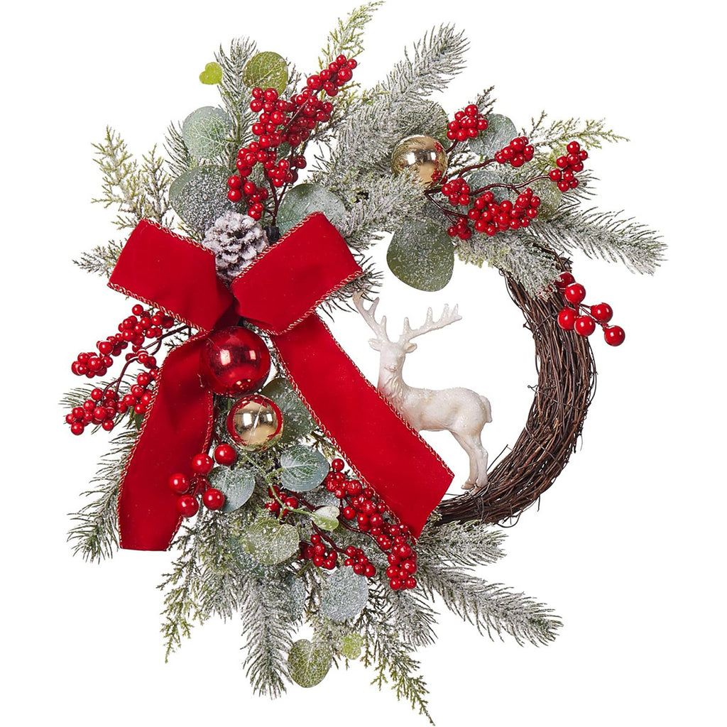 Reindeer Red Bow Christmas Wreath
