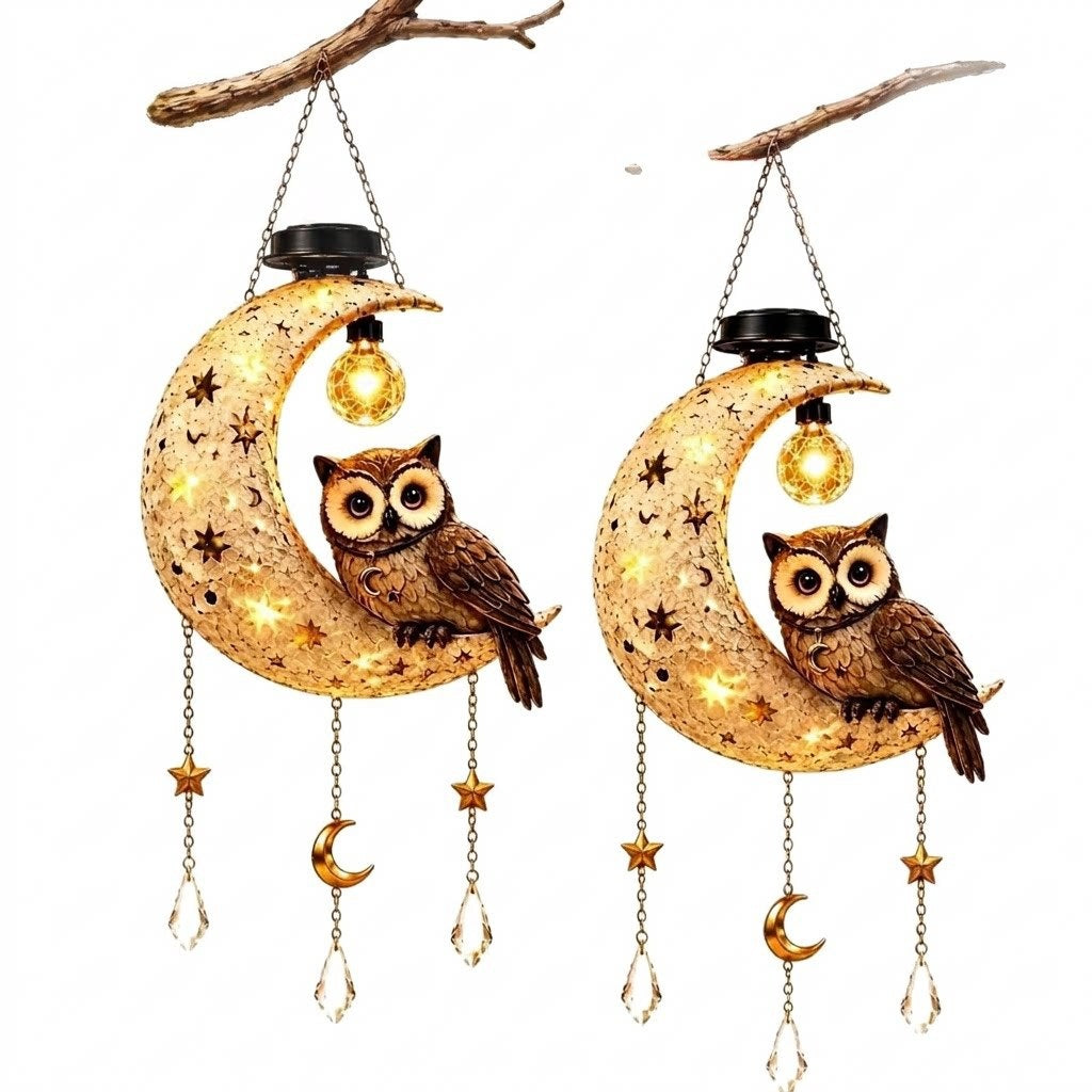 Moon Owl & Black Cat Solar Wind Chime Light Collection