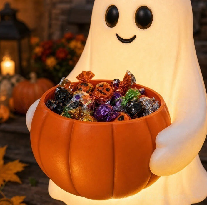 Ghost Pumpkin Candy Bowl Solar Garden Stake