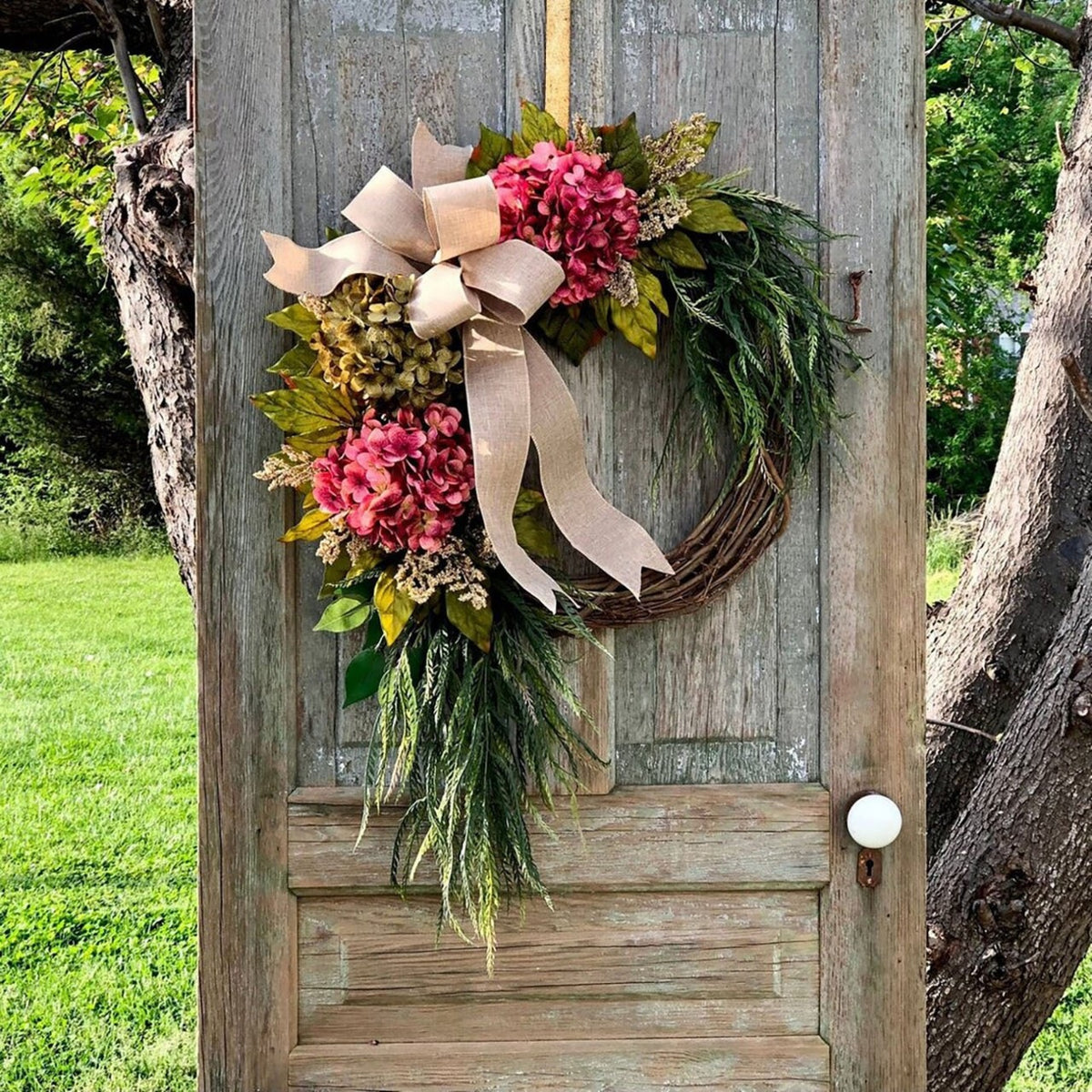 Farmhouse Hydrangea & Burlap Wreath