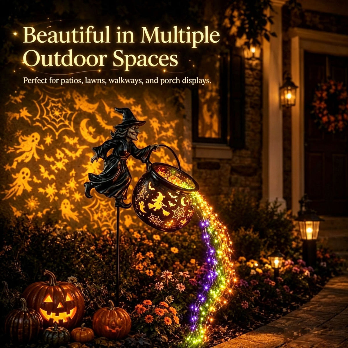 Witch Cauldron Solar Waterfall Garden Light