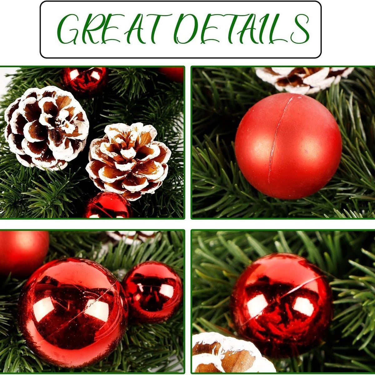 Lighted Red Ornament & Pinecone Christmas Wreath