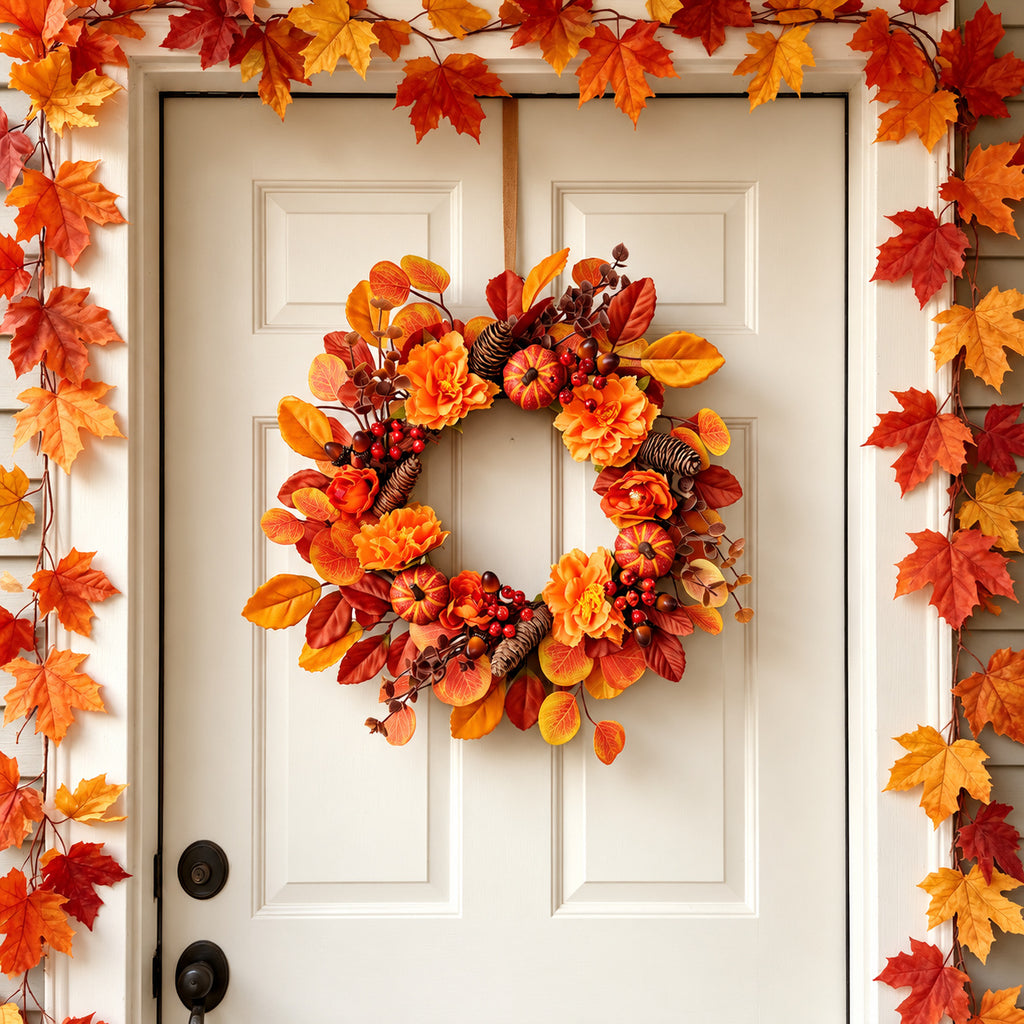 Pumpkin, Berry & Maple Leaf Harvest Wreath