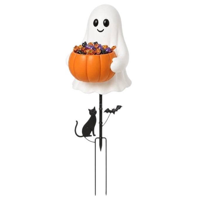 Ghost Pumpkin Candy Bowl Solar Garden Stake