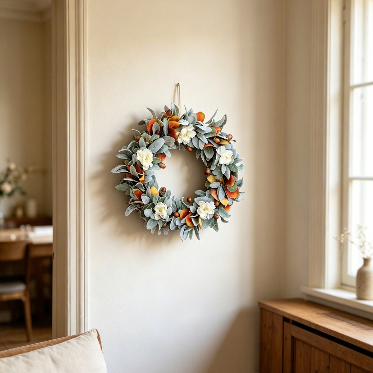 Lamb's Ear, Acorn & Cream Bloom Autumn Wreath