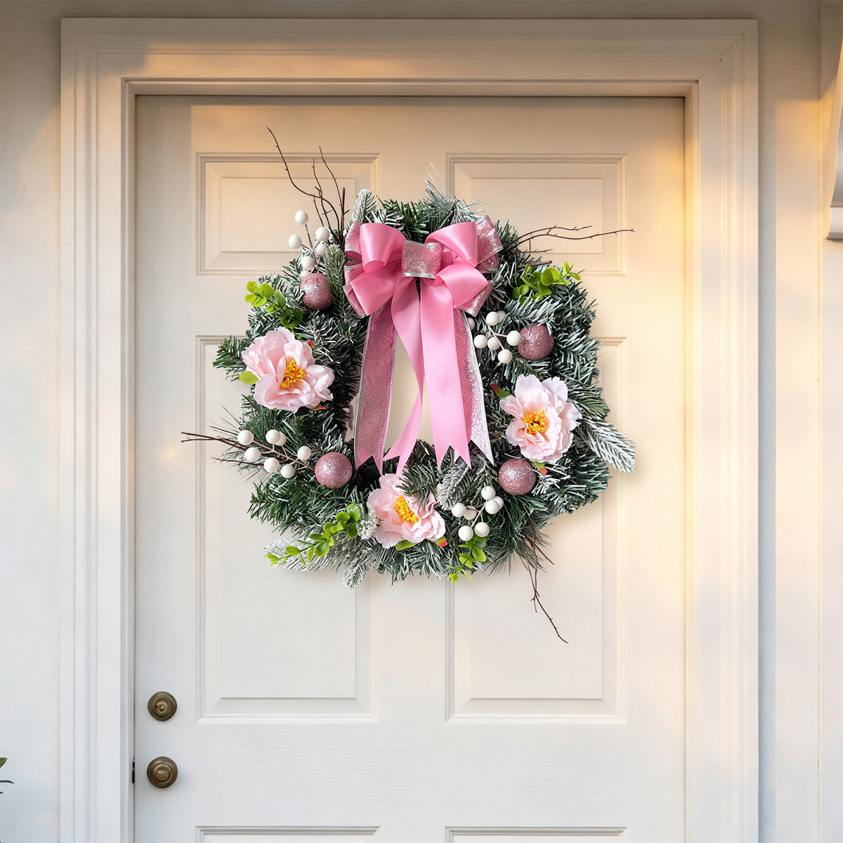 Pink Bow Christmas Wreath