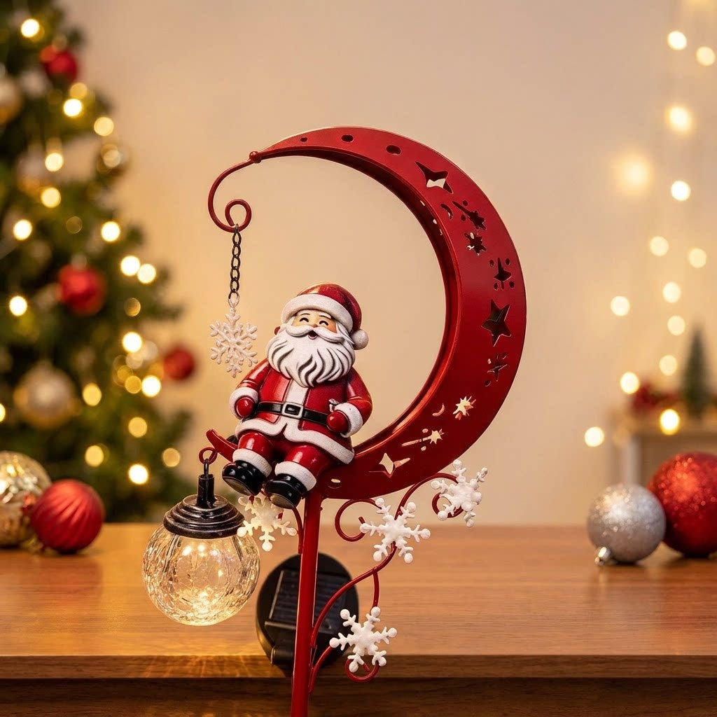 Santa Crescent Moon Solar Garden Stake
