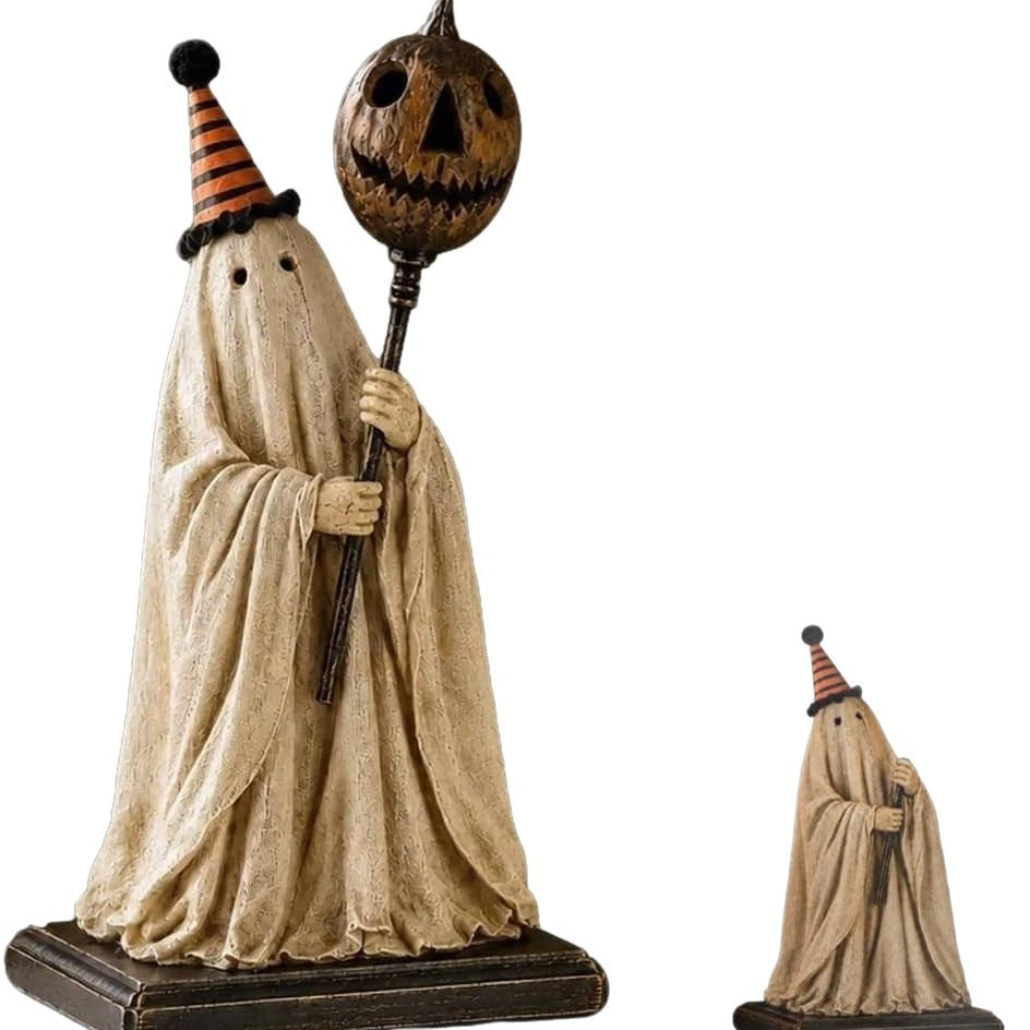 Lighted Vintage Ghost Pumpkin Staff Figurine Collection