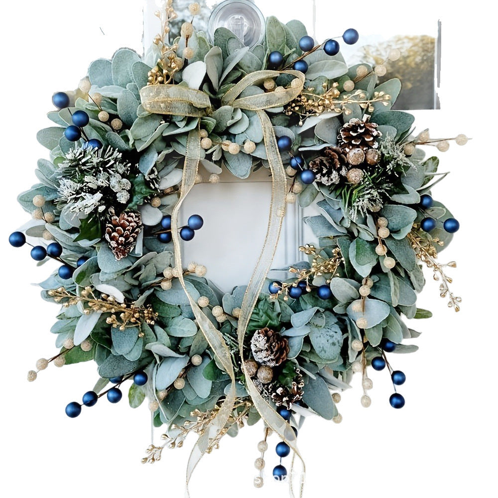 Blue & Gold Eucalyptus Pinecone Wreath