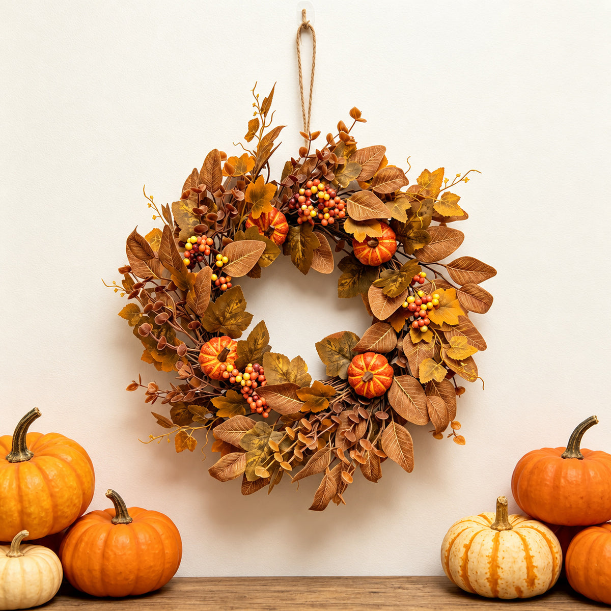 Golden Dollar Leaf & Pumpkin Harvest Wreath