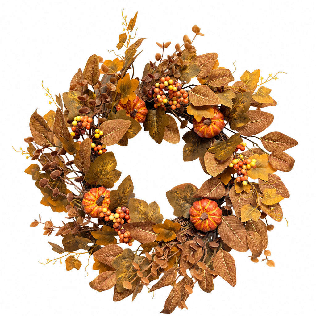 Golden Dollar Leaf & Pumpkin Harvest Wreath