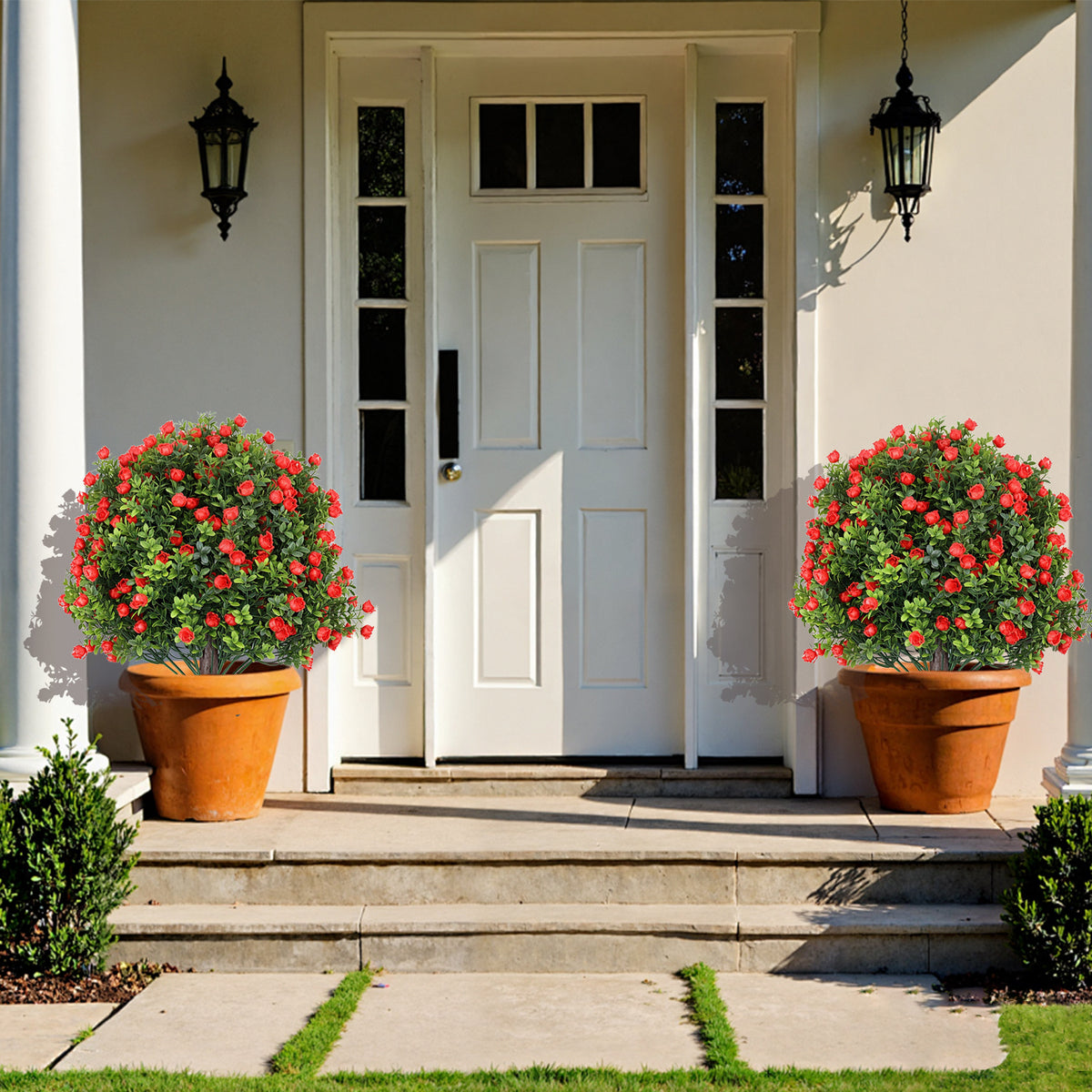 EVERIVELLE Artificial Red Rose Topiary Trees