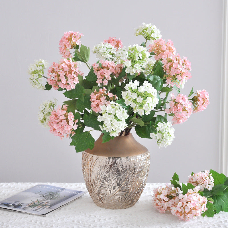 EVERIVELLE Three-Head Artificial Viburnum Snowball Branch