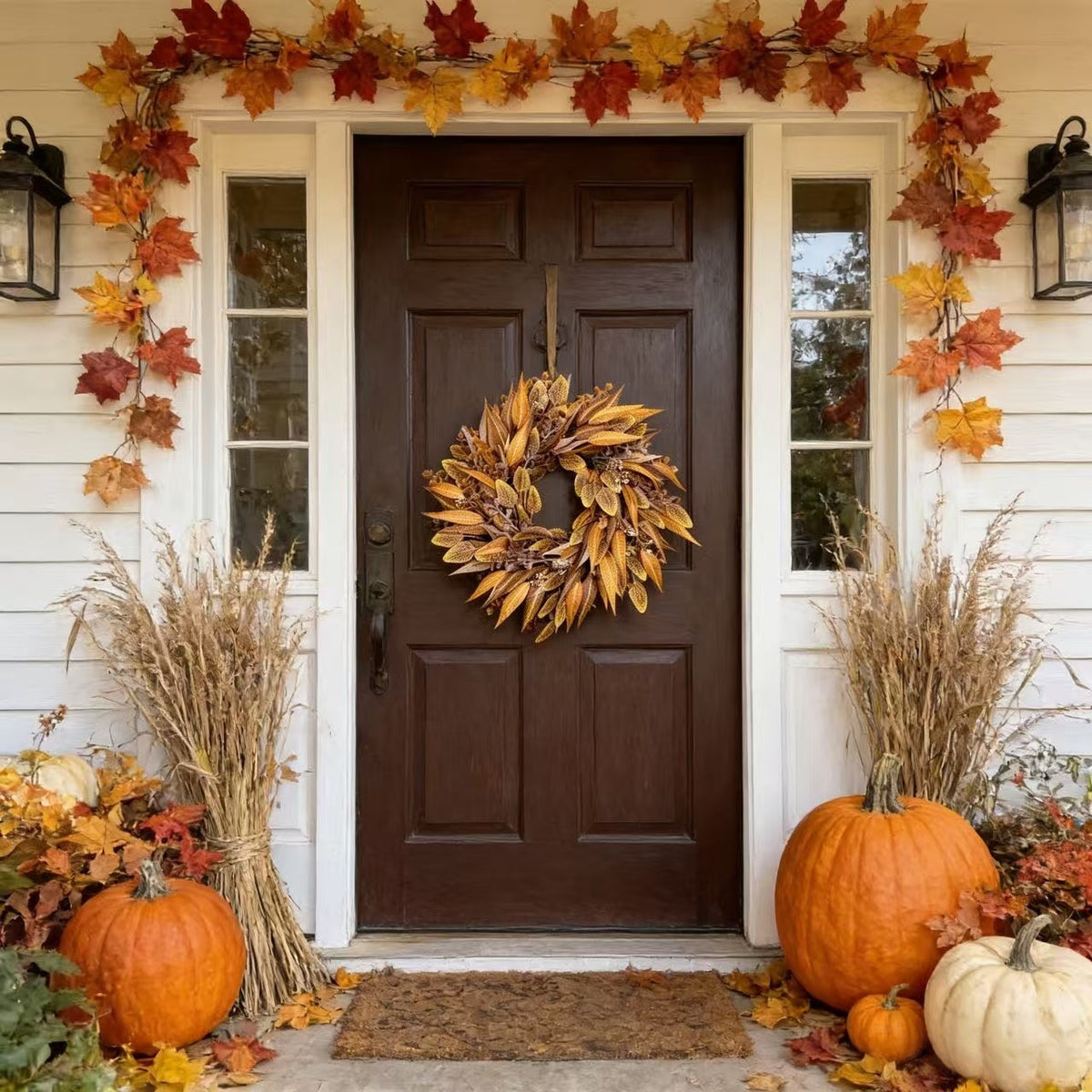 Artificial Autumn Leaf Wreath   Seasonal Fall Door & Home Décor | EVERIVELLE artificial flowers and garden décor