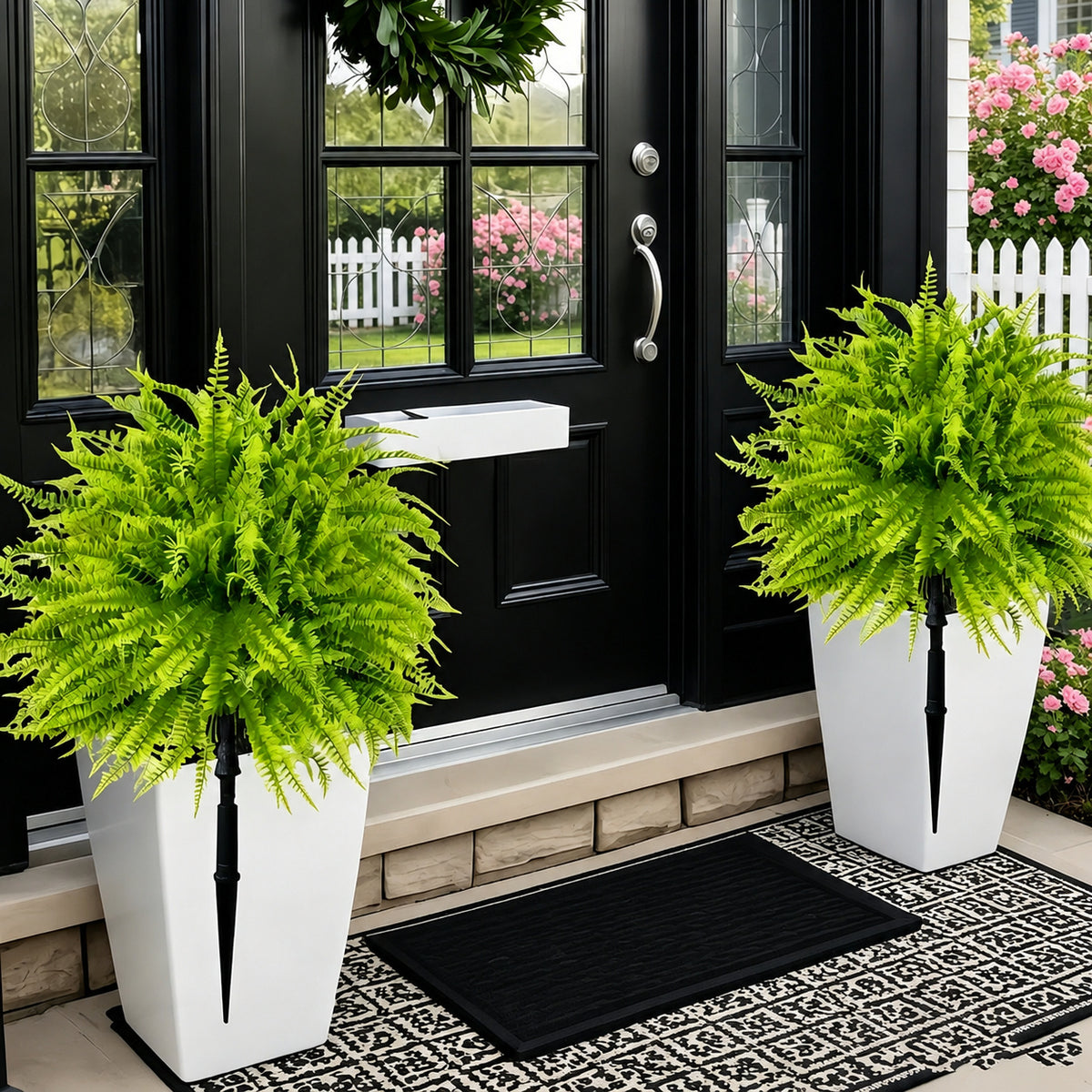 EVERIVELLE Artificial Fern & Lavender Garden Stakes