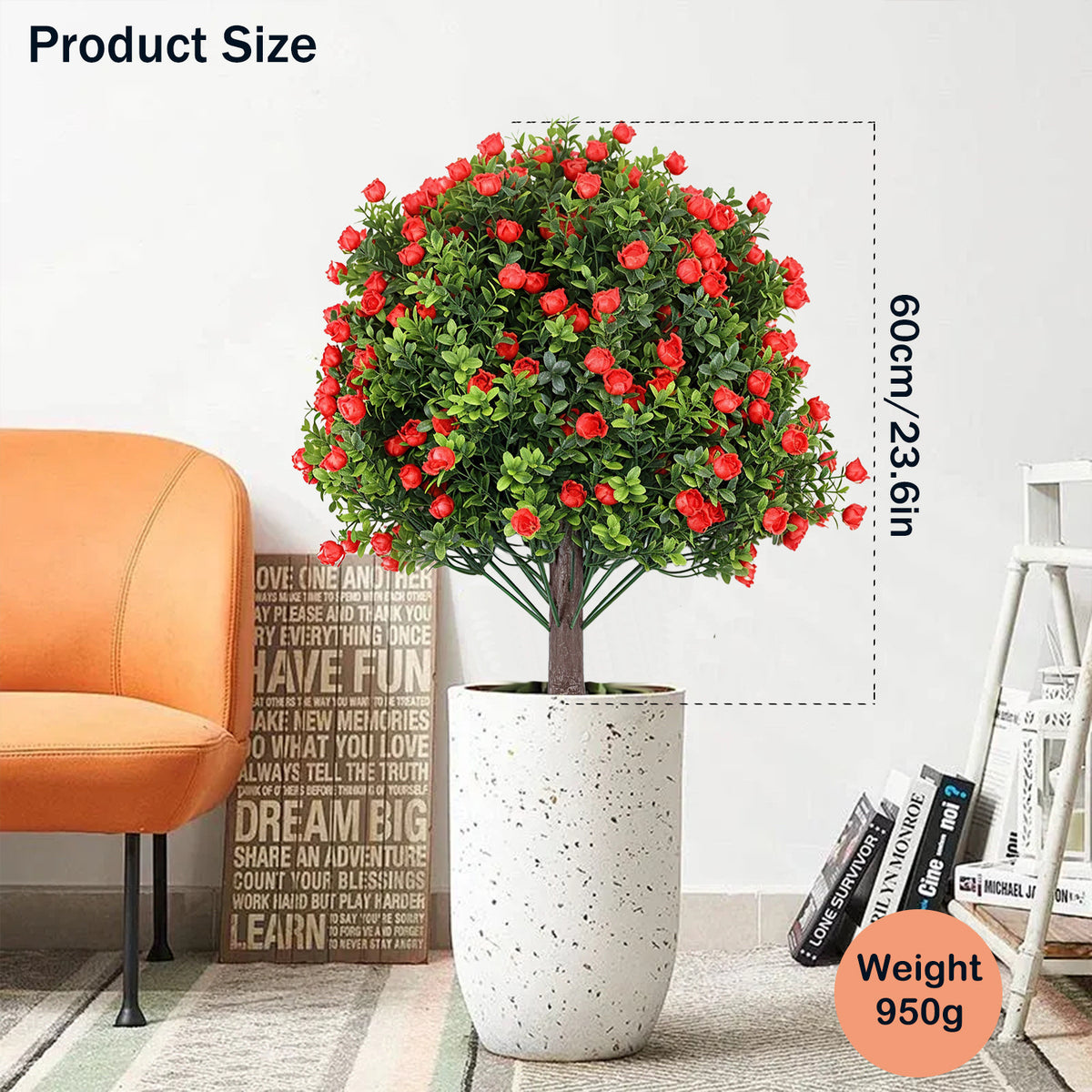EVERIVELLE Artificial Red Rose Topiary Trees