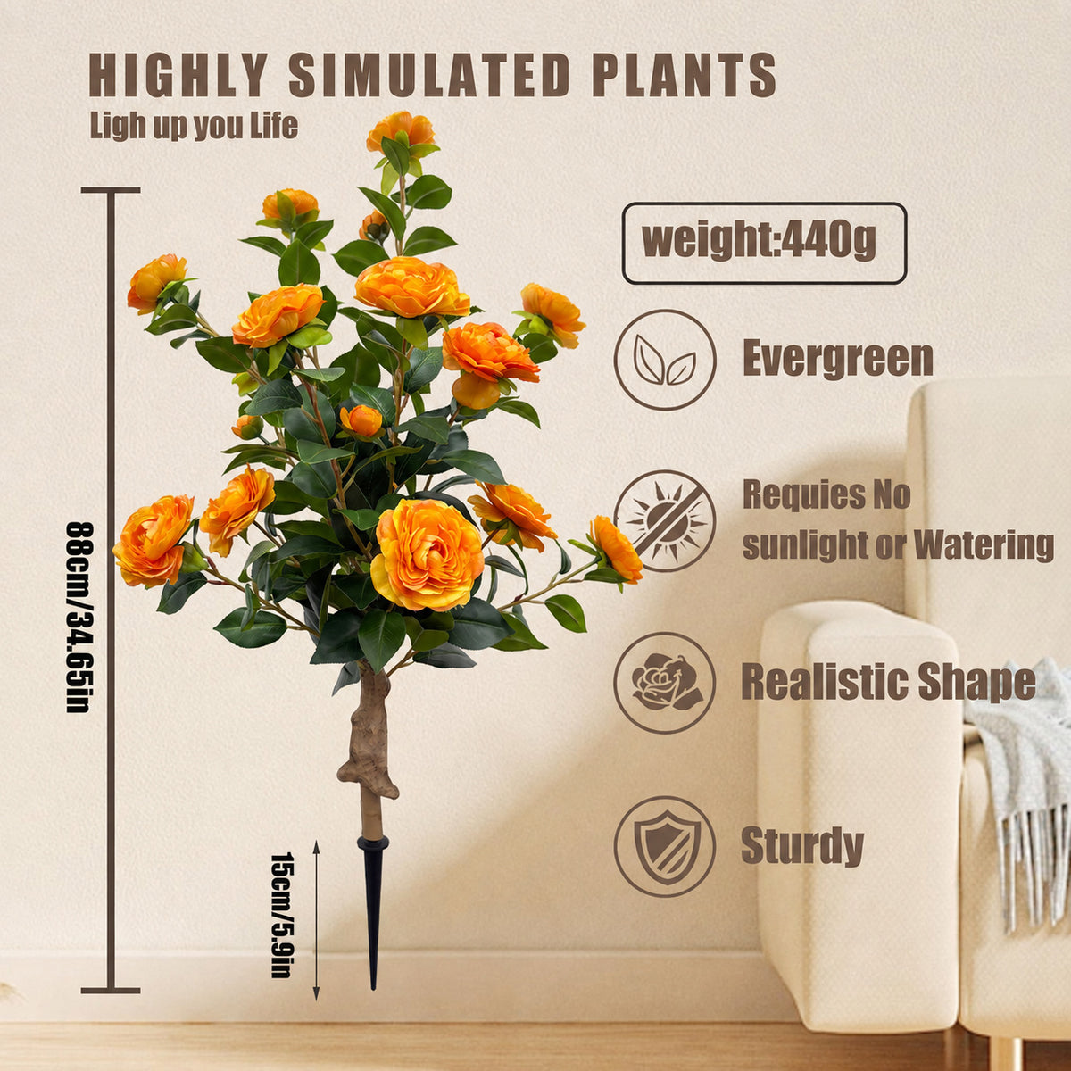 EVERIVELLE Artificial Camellia Flower Garden Stakes