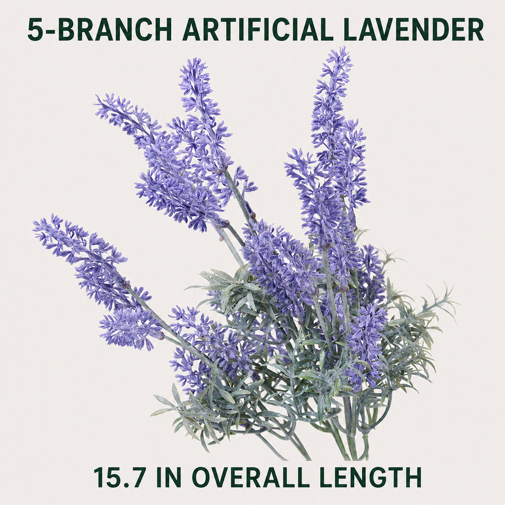EVERIVELLE 15.7-Inch Five-Branch Artificial Lavender Stem