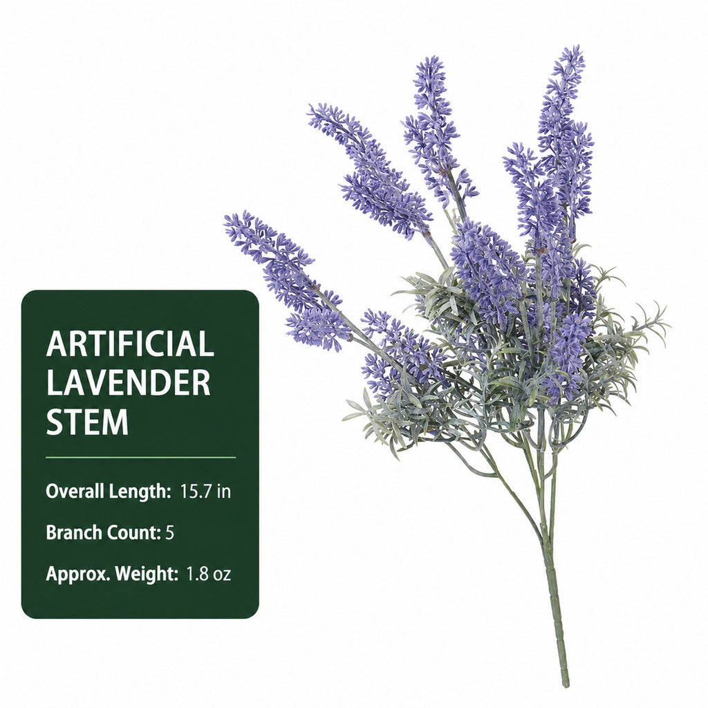 EVERIVELLE 15.7-Inch Five-Branch Artificial Lavender Stem