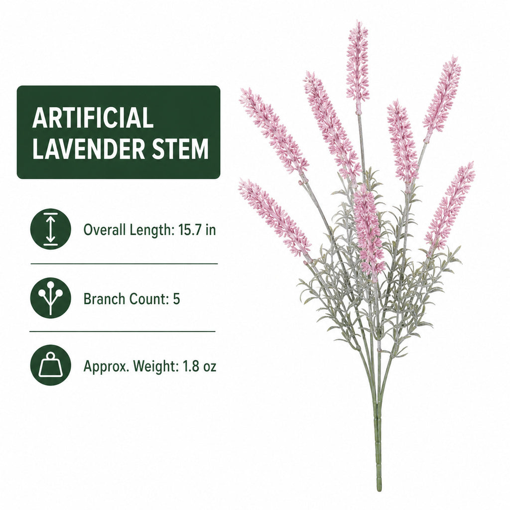 EVERIVELLE 15.7-Inch Five-Branch Artificial Lavender Stem