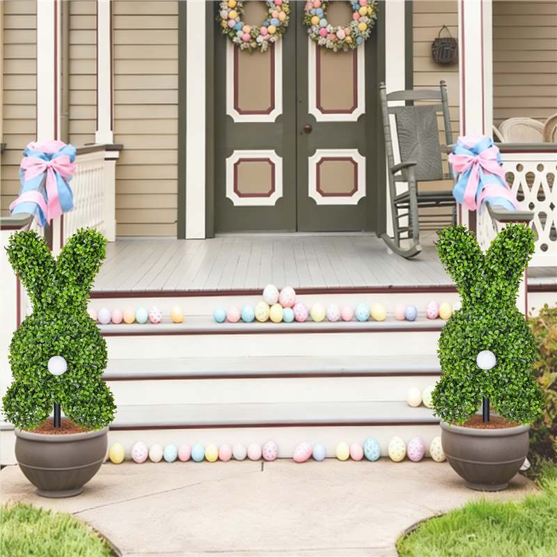 EVERIVELLE Artificial Boxwood Easter Bunny Garden Stake