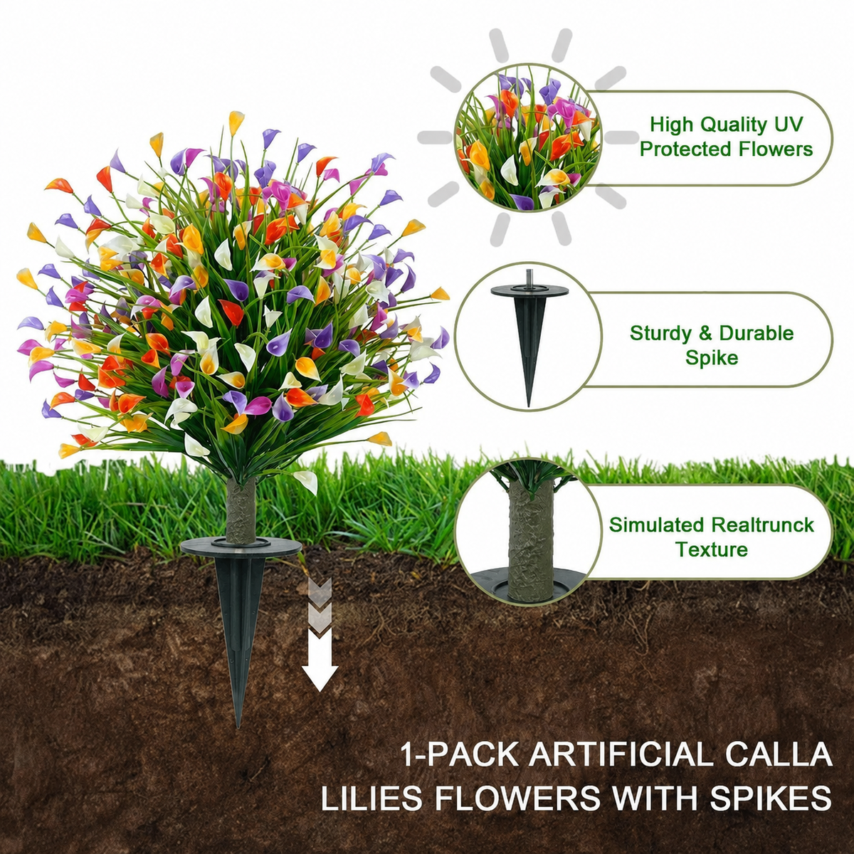 EVERIVELLE Multicolor Artificial Calla Lily Garden Stake