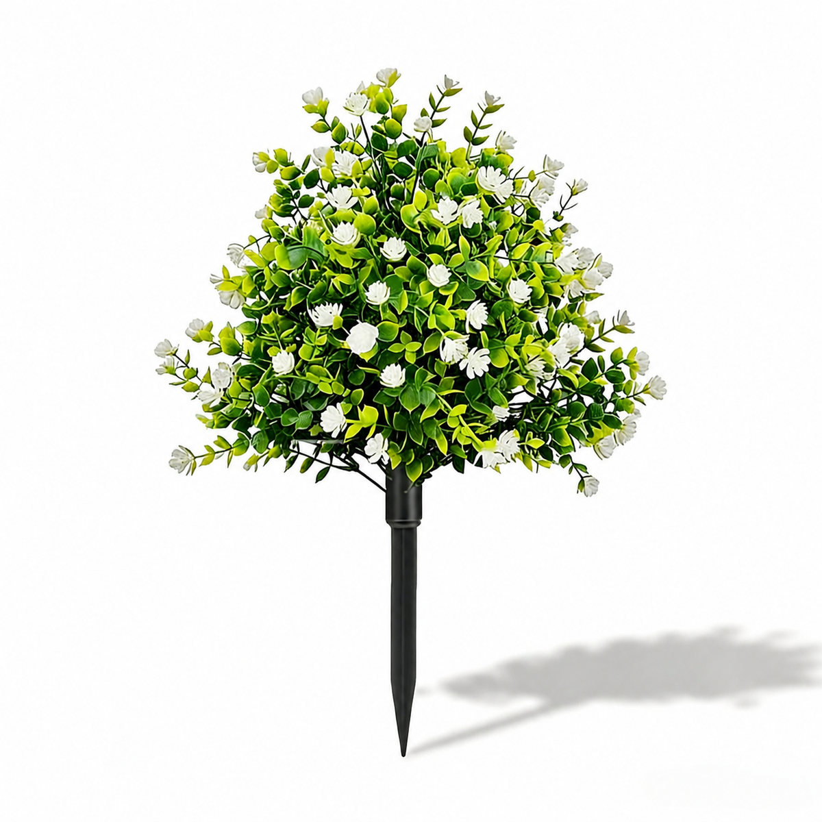 EVERIVELLE Artificial White Camellia & Eucalyptus Garden Stake