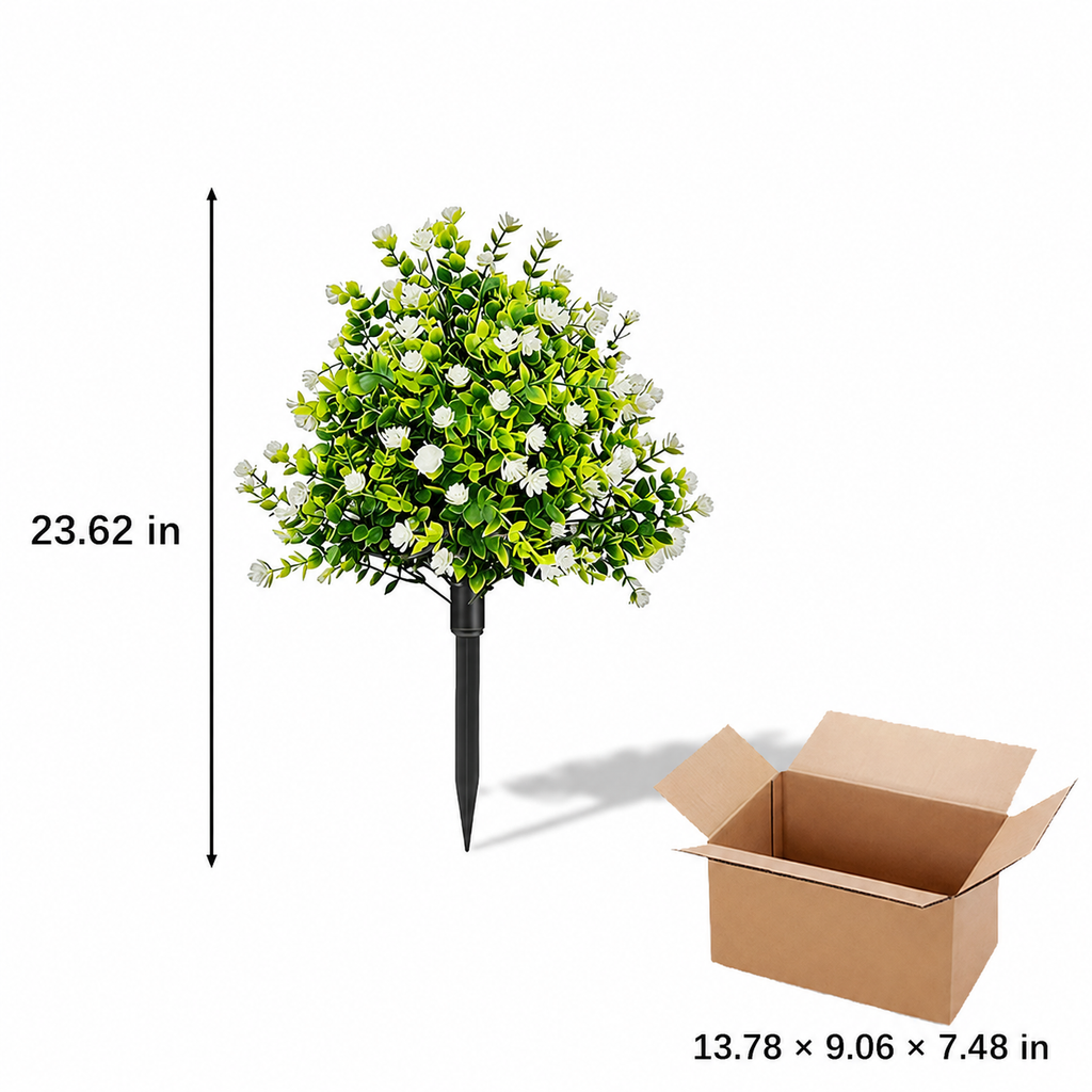 EVERIVELLE Artificial White Camellia & Eucalyptus Garden Stake