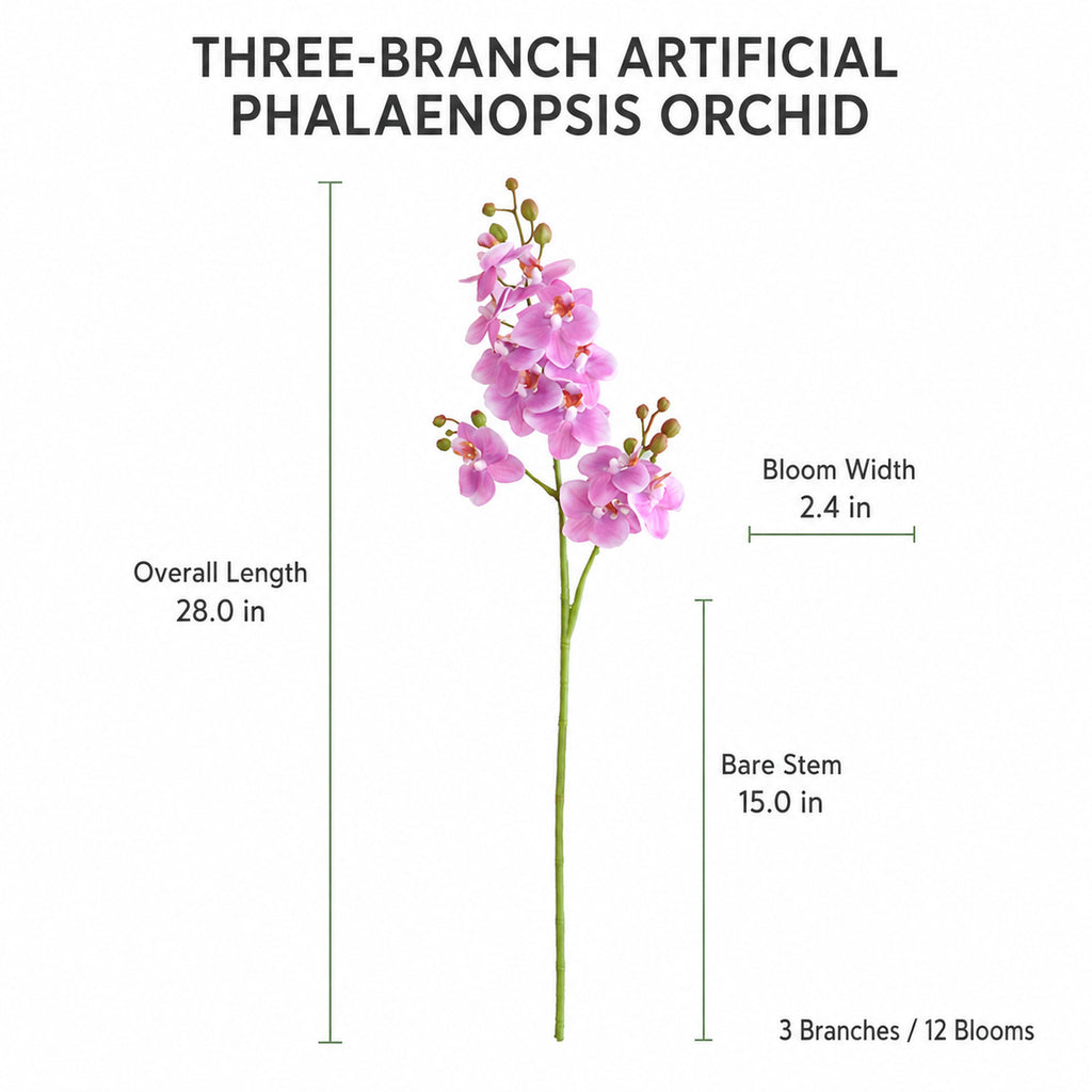 EVERIVELLE Three-Branch Artificial Phalaenopsis Orchid Stem