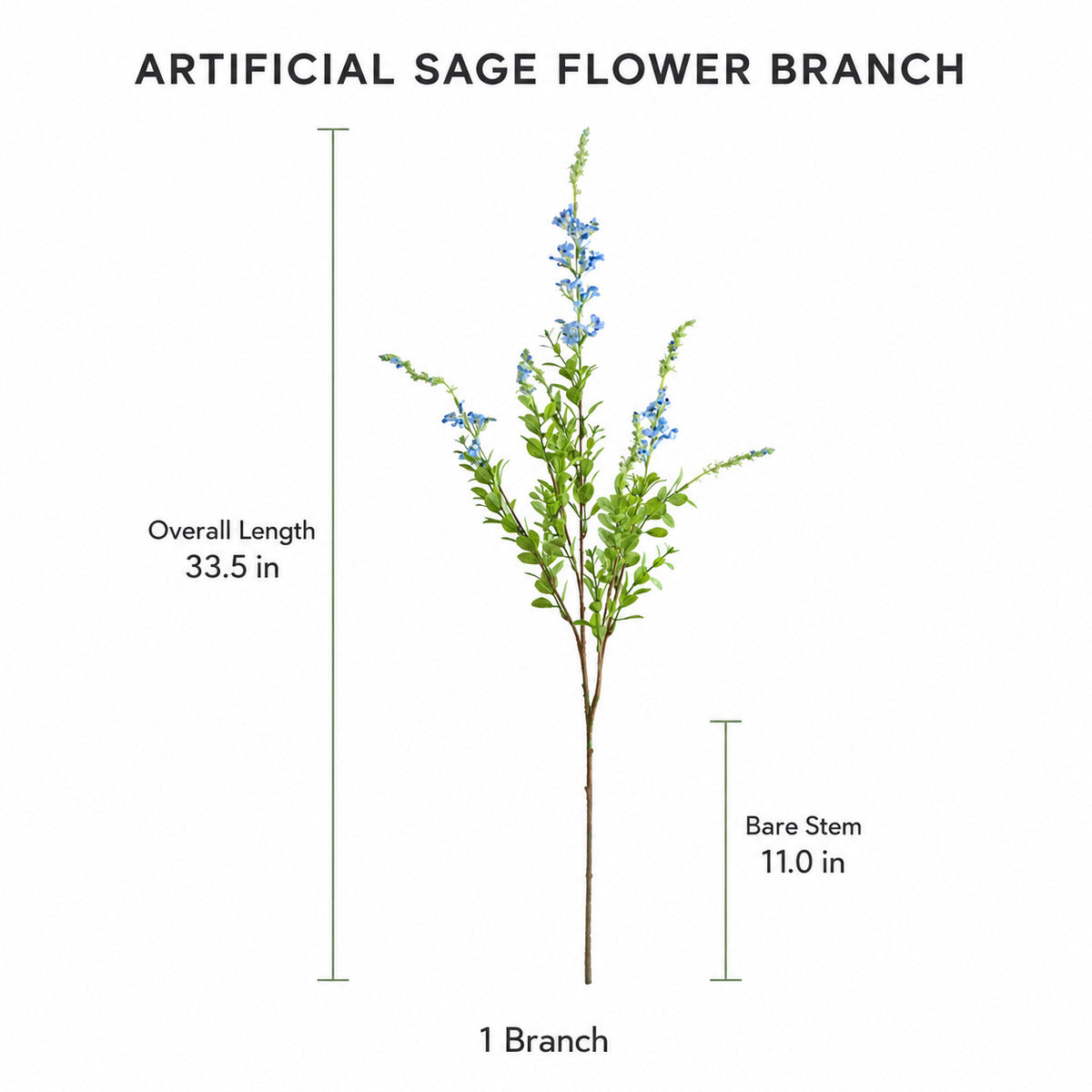 EVERIVELLE 33.5-Inch Artificial Sage Flower Branch