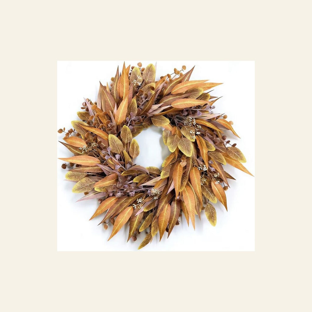 EVERIVELLE Artificial Autumn Amber Leaf Wreath