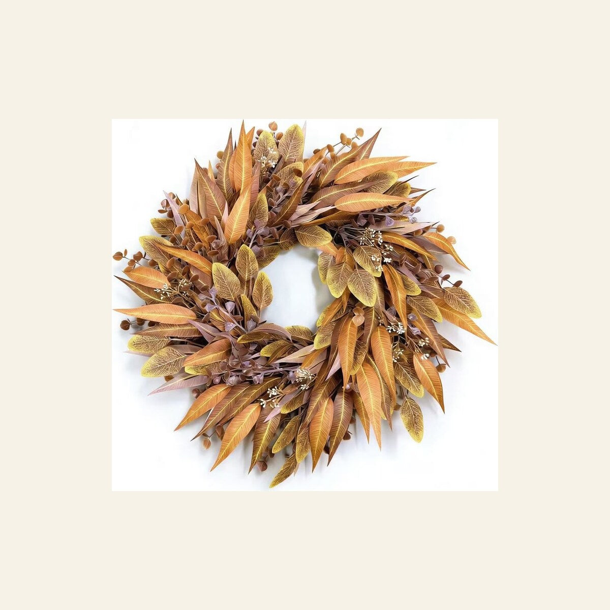 EVERIVELLE Artificial Autumn Amber Leaf Wreath