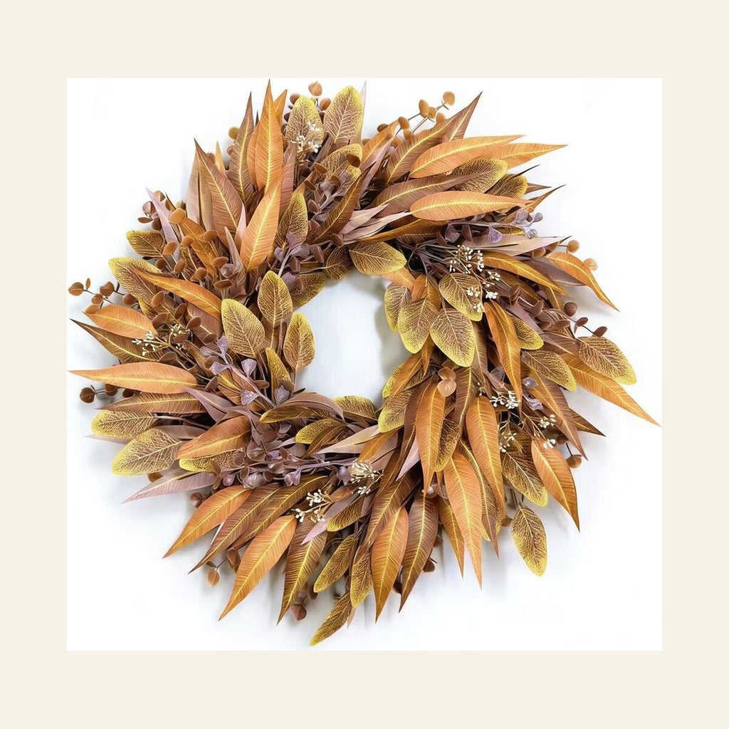 EVERIVELLE Artificial Autumn Amber Leaf Wreath