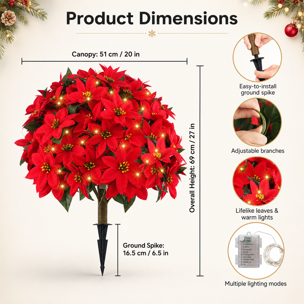 Artificial poinsettia stake dimensions