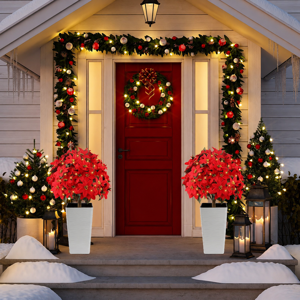 Artificial poinsettia stake winter porch