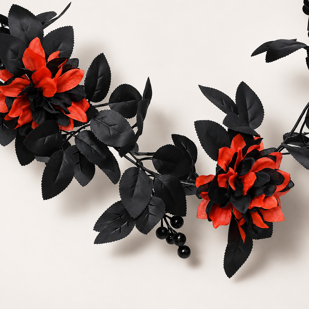 Black orange flower garland detail