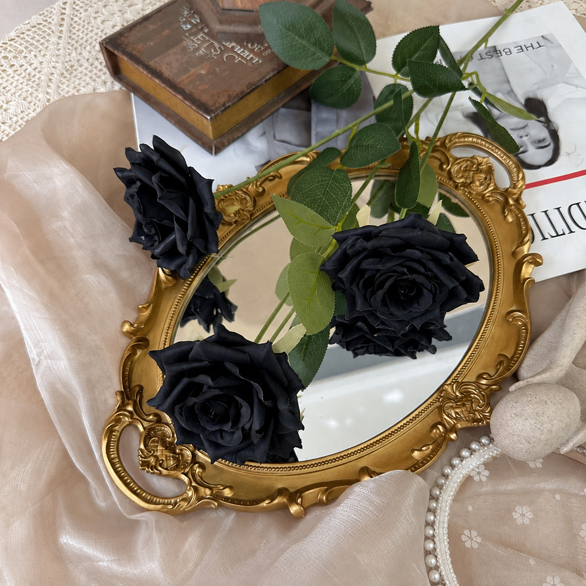 EVERIVELLE Three-Head Artificial Manta Rose Stem